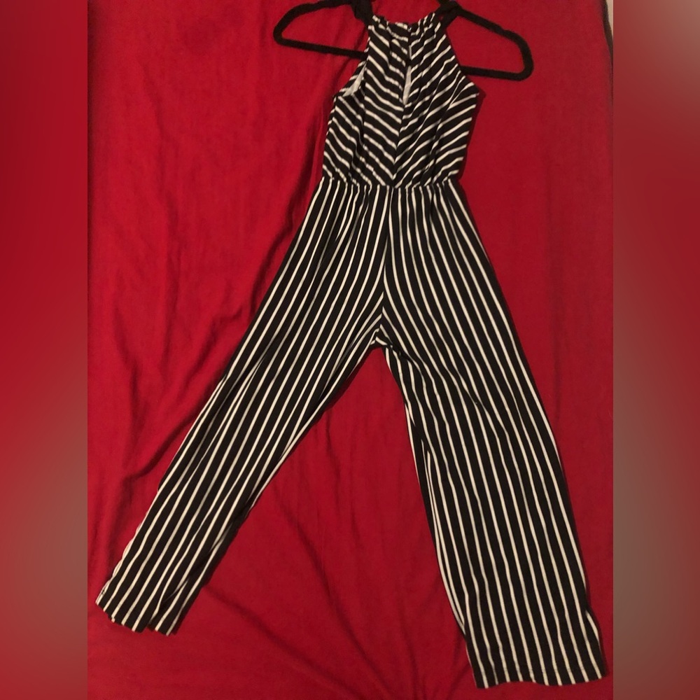 Cute black and white striped romper.